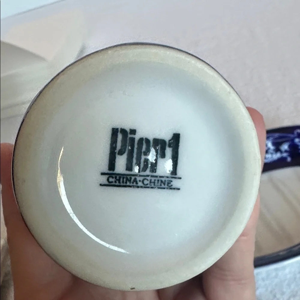 Pier 1 Blue and White Ceramic soap Dish Set